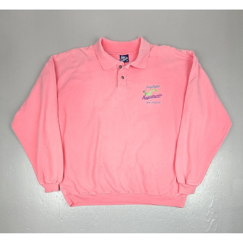 Vintage Jimmy Buffett Margaritaville Polo Sweater Mens XL Pink New Orleans